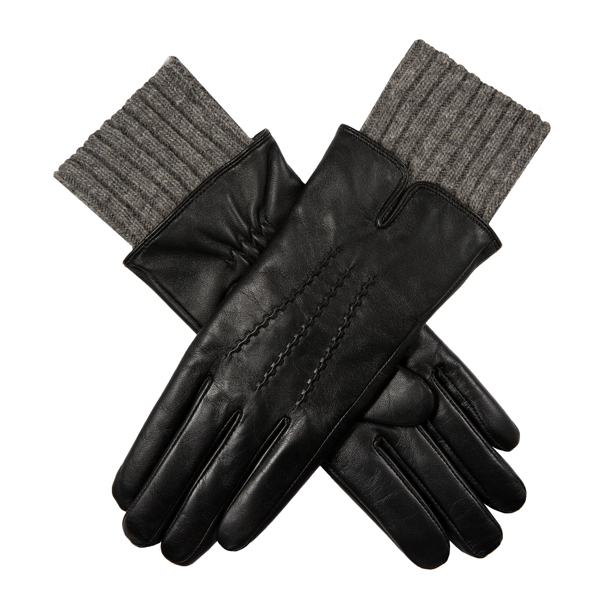 Guantes de cuero forrados con mezcla de lana de tres puntos y