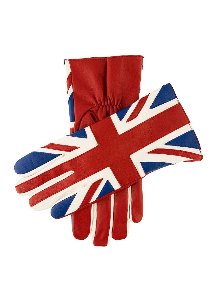 London Men's Leather Union Jack Gloves Dents - Main Image