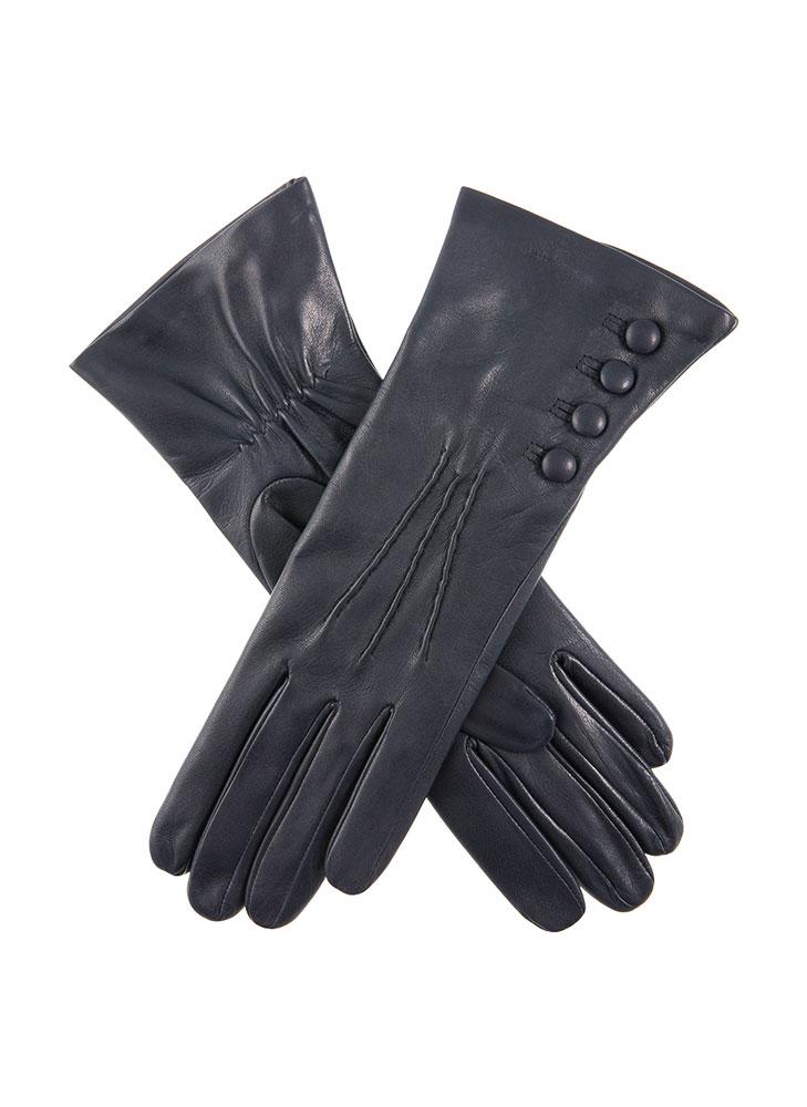 約25センチ甲幅美品　DENTS　デンツ　レディース　レザーグローブ　黒革手袋　サイズ７　シルク