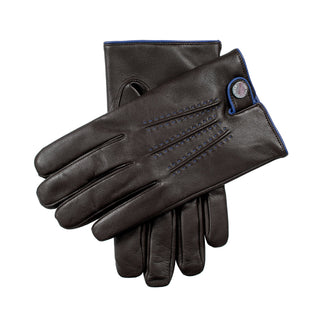 mens heritage cashmere-lined leather gloves with contrast details black/royal blue