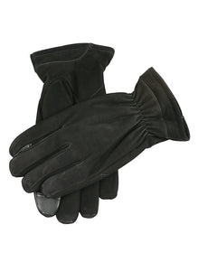 Men's Touchscreen Wool-Lined Leather Gloves with Elasticated Cuffs