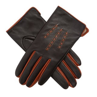 Women's Three-Point Leather Gloves with Contrast Details