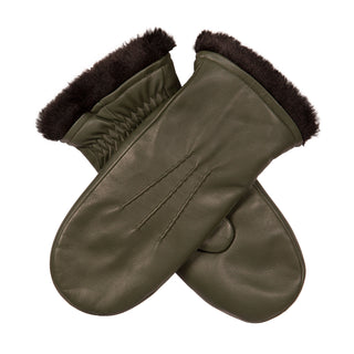 Women’s Three-Point Faux Fur-Lined Leather Mittens