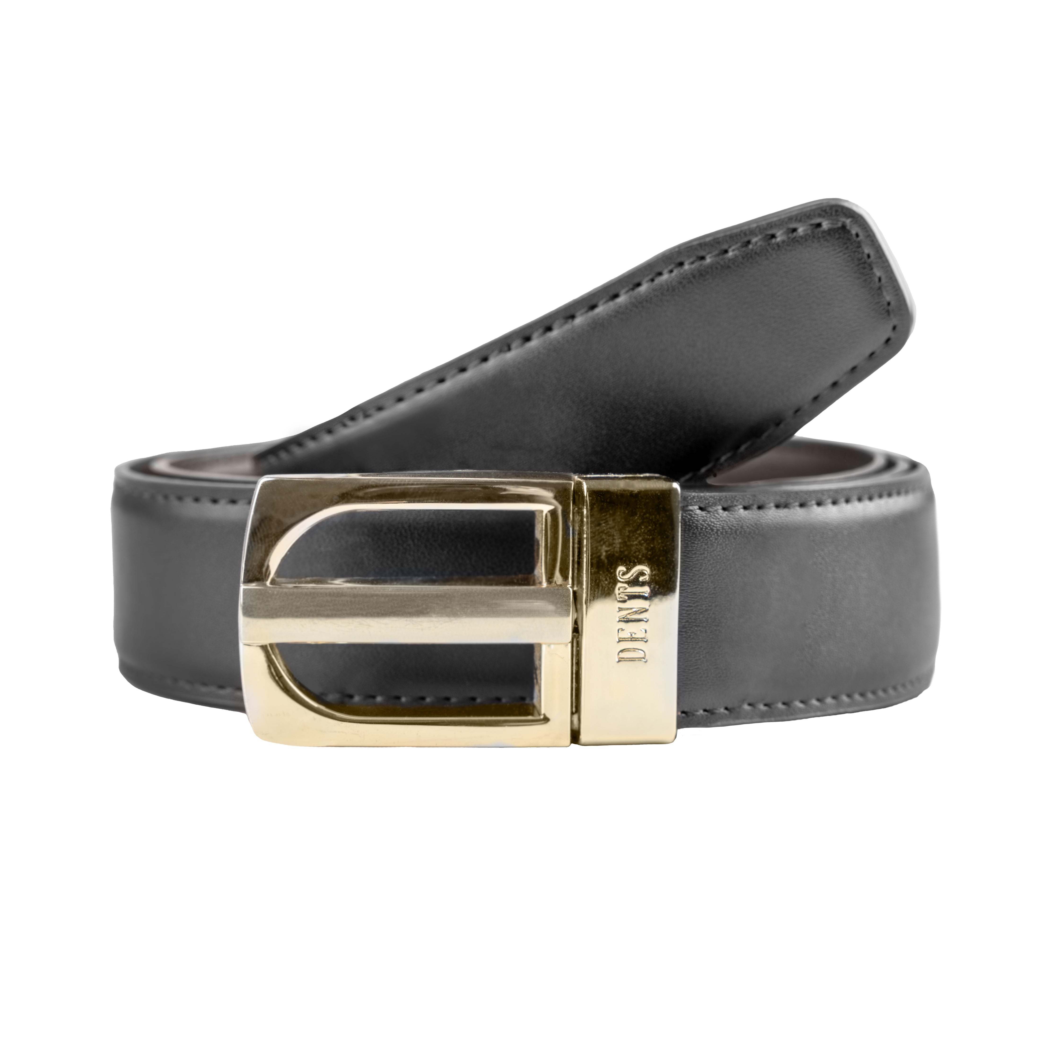 Men's Reversible Leather Belt with Gold and Nickel Buckle | Dents