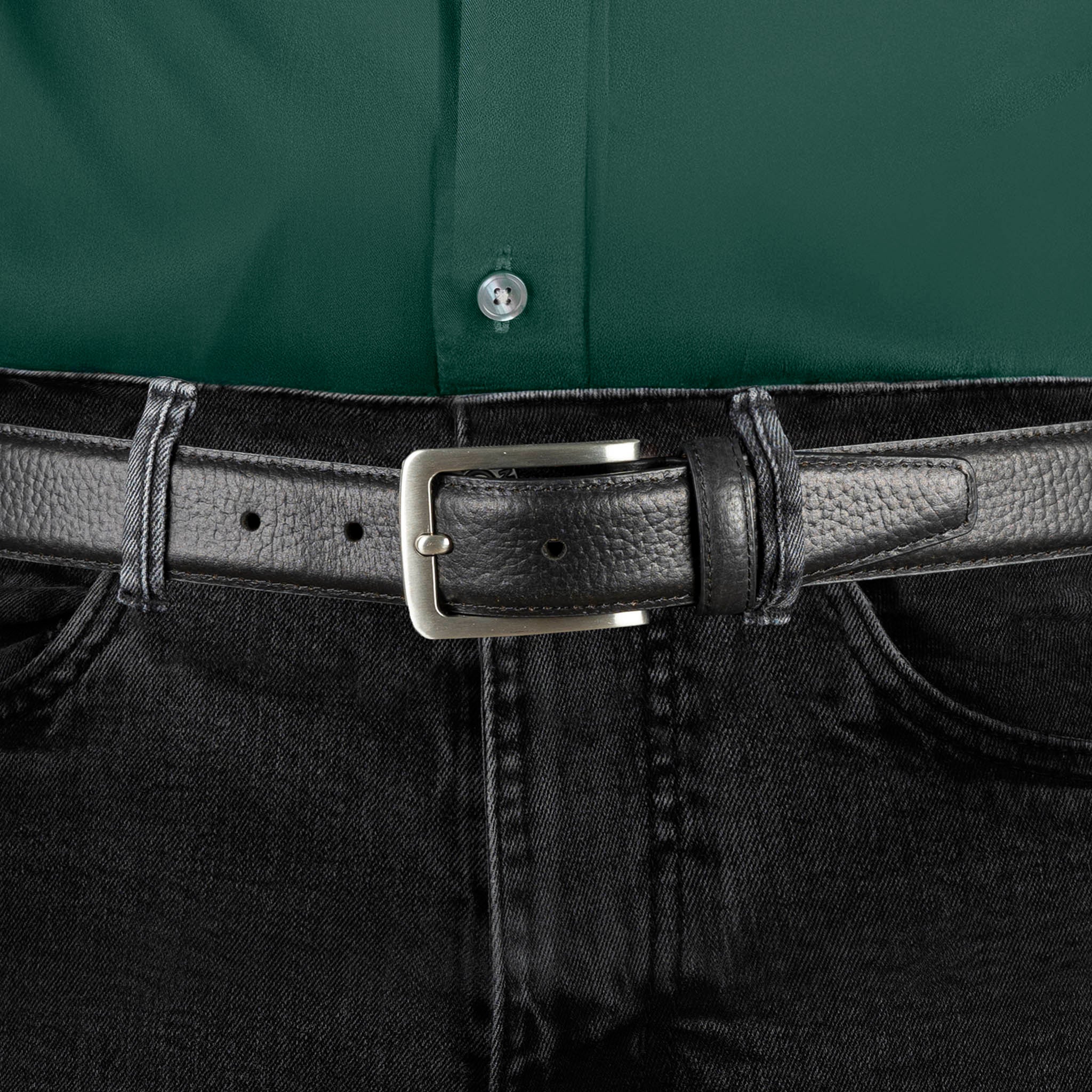 Men's Lined Full-Grain Leather Belt with Satin Nickel Buckle and