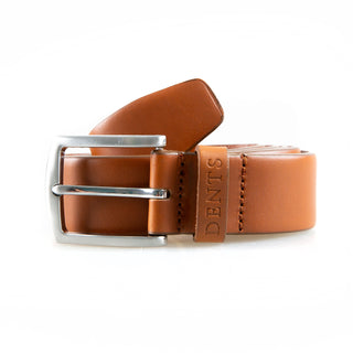 Men's heritage full-grain leather belt with satin nickel buckle in tan
