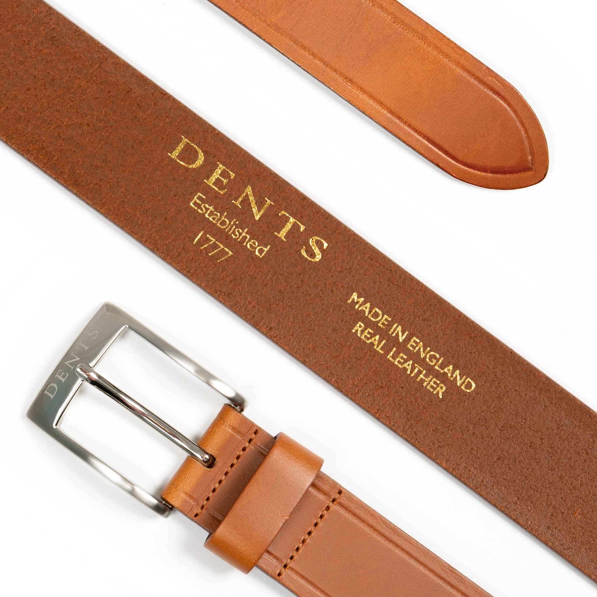 Men s Heritage Full Grain Leather Belt with Satin Nickel Buckle and Em Dents