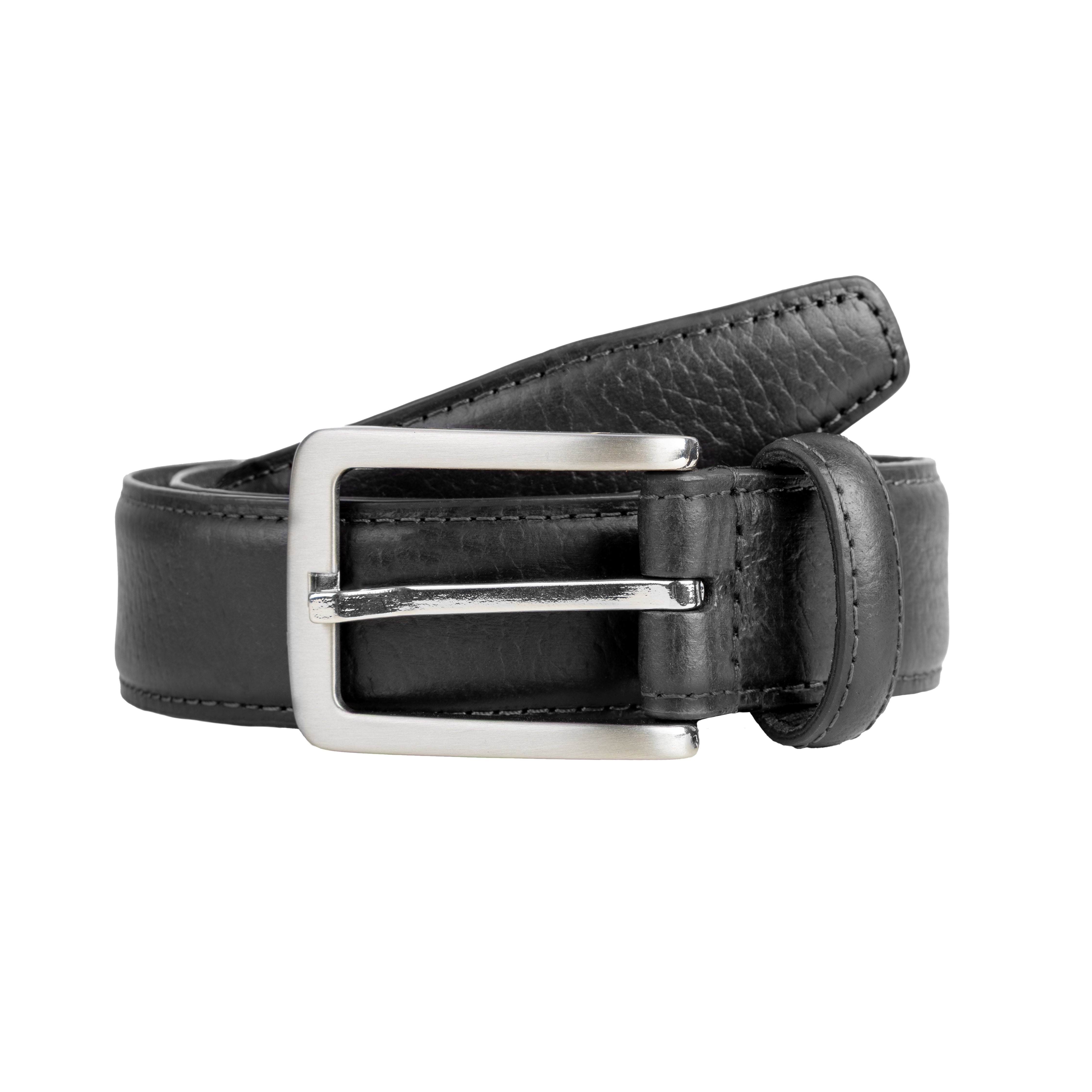 Men's Lined Full-Grain Leather Belt with Satin Nickel Buckle and