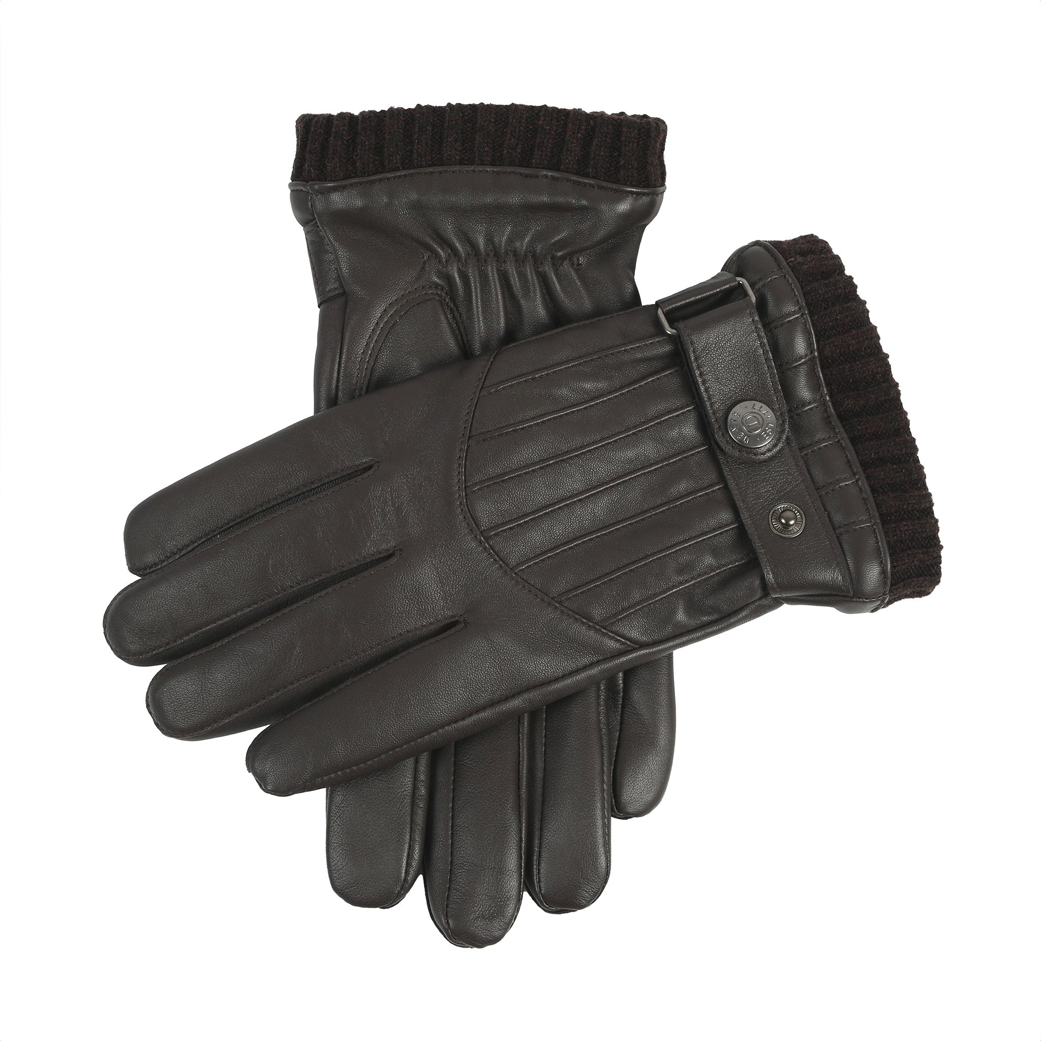 Men s Touchscreen Wool Blend Lined Leather Gloves with Vertical Stitch Dents