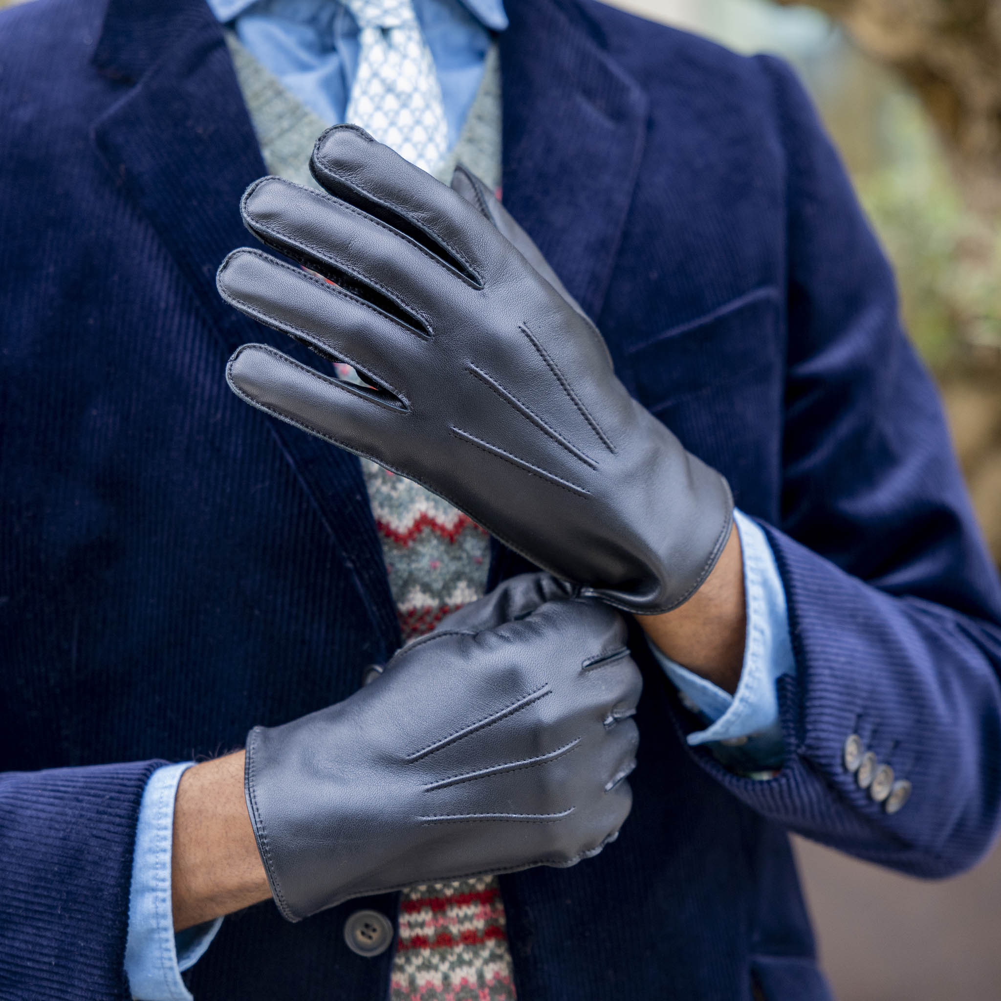 メンディップ｜男性用ウールライニングレザーオフィサーグローブ｜Dents