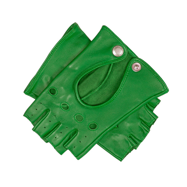 Women's emerald green leather fingerless gloves 