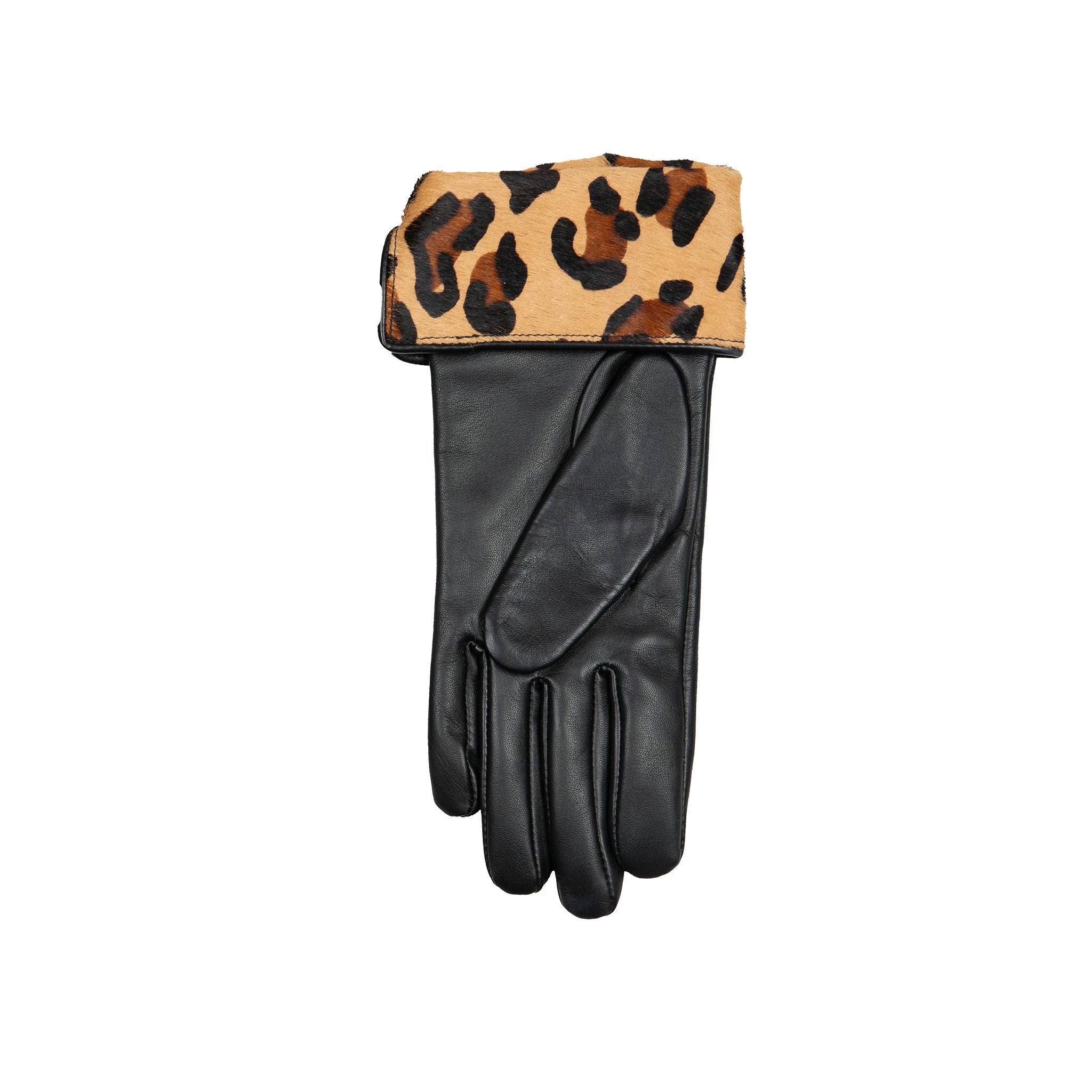 Women's Lined Leather Gloves with Ponyskin Leopard Print Cuffs | Dents