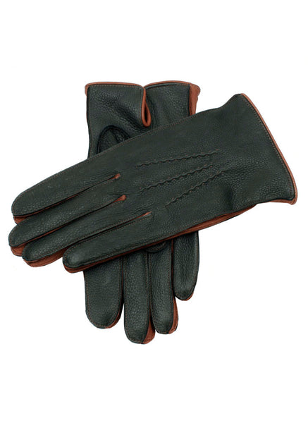 Men’s Heritage Three-Point Cashmere-Lined Deerskin Leather Gloves with Contrast Detailing