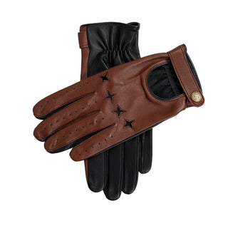 Men's The Suited Racer touchscreen leather driving gloves with wristwatch cut out in english tan