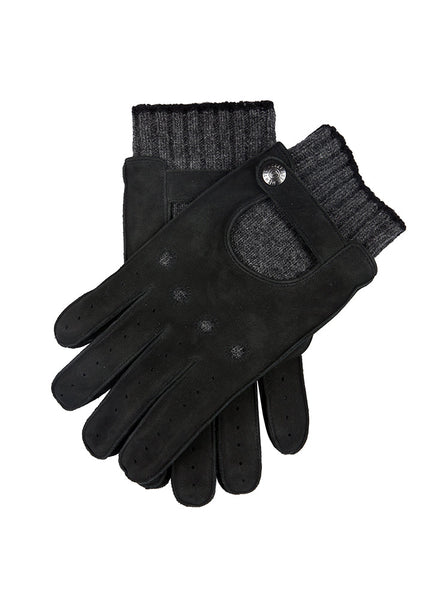 Men’s Water-Resistant Wool Blend-Lined Nubuck Leather Gloves with Knitted Cuffs