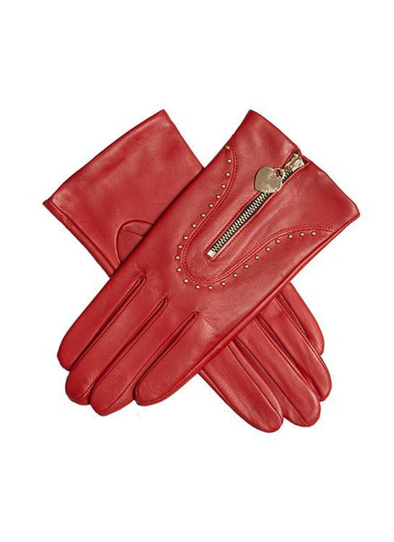Women's Leather Gloves with Studs and Heart Pendant