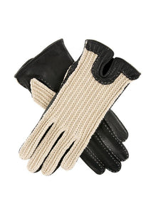 Women's Handsewn Crochet-Back Imitation Peccary Leather Driving Gloves