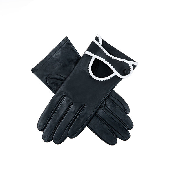 Women’s Leather Gloves with Crinkle-Cut Trim