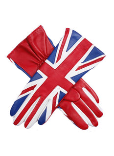 Women's Silk-Lined Leather Gloves with Union Jack Design